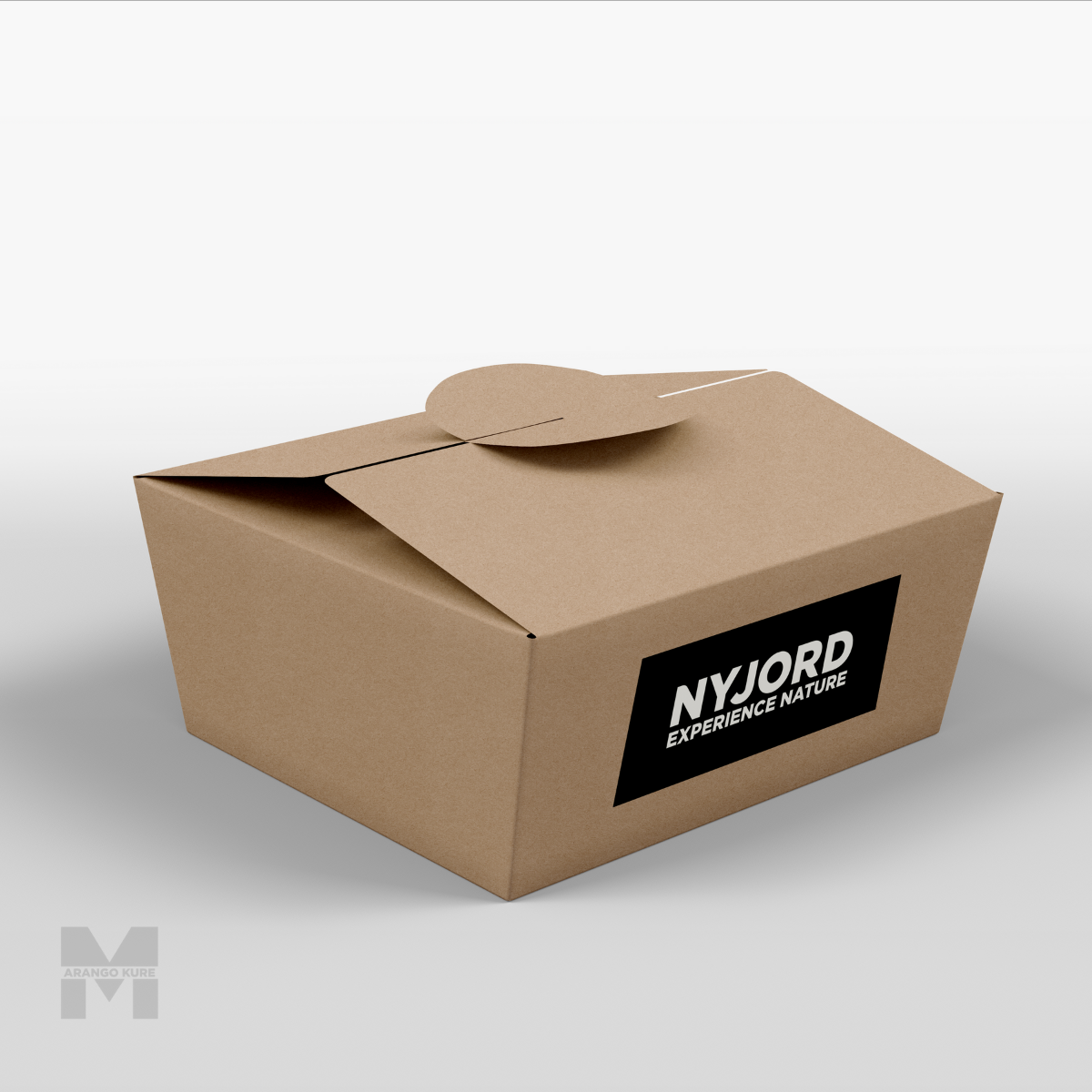 cardboard carry box with nyjord branding on a label